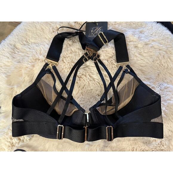 Honey Birdette ADRIANA🖤 Black & Gold 2 Piece Set 36C Bra & M Thong - Picture 4 of 9